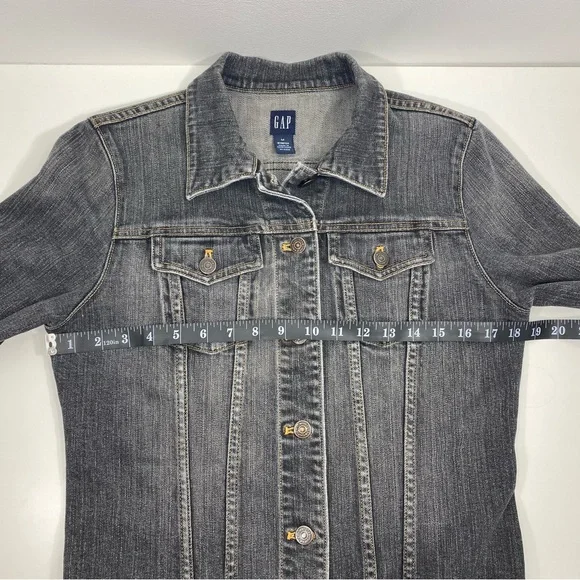 Vintage Gap Distressed Faded Black Grunge Punk Rock Trucker Denim Jean Jacket M - Picture 7 of 10